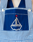 Overalls with blue stripes and an embroidered sailboat | 18-24 months
