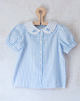 חולצת פסים עם צווארון ופפיונים רקומים | 6-7 שנים