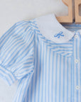 חולצת פסים עם צווארון ופפיונים רקומים | 6-7 שנים