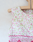 שמלה פרחונית עם רקמת כיווצים ופרחים | 8-9 שנים