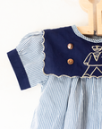 Striped overalls with sailor embroidery | 9-12 months