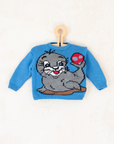 סוודר כחול עם כלב ים | 12-18 חודשים
