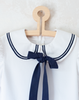 White sailor dress with collar and bow tie | 9-10 years
