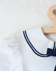White sailor dress with collar and bow tie | 9-10 years