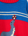 סוודר צמר אדום וכחול עם כלב ים | 5-6 שנים