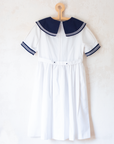 שמלת ימאים לבנה עם צווארון כחול ופפיון | 6-7 שנים