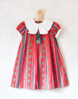 Red printed dress with wide collar | Spanish Deadstock | 5-6 years