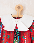Red printed dress with wide collar | Spanish Deadstock | 5-6 years