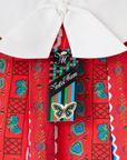 Red printed dress with wide collar | Spanish Deadstock | 5-6 years