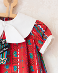 Red printed dress with wide collar | Spanish Deadstock | 5-6 years