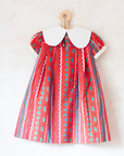 Red printed dress with wide collar | Spanish Deadstock | 5-6 years