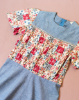 Denim dress with floral patches | French deadstock from the 70s | 13-14 years