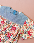 Denim dress with floral patches | French deadstock from the 70s | 13-14 years