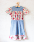 Denim dress with floral patches | French deadstock from the 70s | 13-14 years