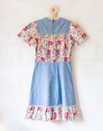 Denim dress with floral patches | French deadstock from the 70s | 13-14 years