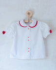 חולצה לבנה עם צווארון לבן אדום ופפיונים | 3-4 שנים