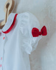 חולצה לבנה עם צווארון לבן אדום ופפיונים | 3-4 שנים