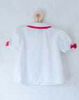חולצה לבנה עם צווארון לבן אדום ופפיונים | 3-4 שנים