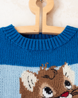 סוודר צמר כחול עם חתול | 5-6 שנים