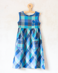 Plaid dress with tree embroidery | French deadstock from the 70s | 7-8 years