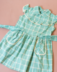 Turquoise plaid dress with ruffle | Deadstock from the 60s | 3-4 years