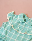 Turquoise plaid dress with ruffle | Deadstock from the 60s | 3-4 years