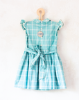Turquoise plaid dress with ruffle | Deadstock from the 60s | 3-4 years