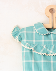 Turquoise plaid dress with ruffle | Deadstock from the 60s | 3-4 years