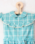 Turquoise plaid dress with ruffle | Deadstock from the 60s | 3-4 years