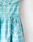 Turquoise plaid dress with ruffle | Deadstock from the 60s | 3-4 years