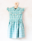 Turquoise plaid dress with ruffle | Deadstock from the 60s | 3-4 years