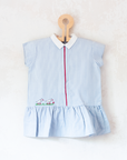 Striped dress with collar and two embroidered white birds | Belgian deadstock from the Sixties | 9-12 months