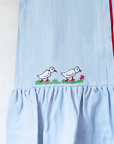 Striped dress with collar and two embroidered white birds | Belgian deadstock from the Sixties | 9-12 months