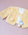 Furry cardigan with pompoms | Belgian dead stock from the 70s | 9-12 months