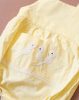 Yellow romper with three birds embroidery | French dead stock | 18-24 months