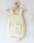 Yellow romper with three birds embroidery | French dead stock | 18-24 months