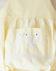 Yellow romper with three birds embroidery | French dead stock | 18-24 months