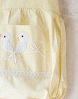 Yellow romper with three birds embroidery | French dead stock | 18-24 months