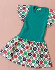 Green dress with flowers | Spanish deadstock from the 70s | 6-9 months