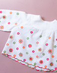 White shirt with colorful floral embroidery | 0-3 months