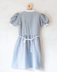 Grey striped dress with rope belt | French deadstock | 8-9 years