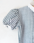 Grey striped dress with rope belt | French deadstock | 8-9 years