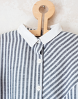 Grey striped dress with rope belt | French deadstock | 8-9 years