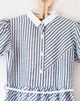 Grey striped dress with rope belt | French deadstock | 8-9 years