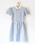 Grey striped dress with rope belt | French deadstock | 8-9 years