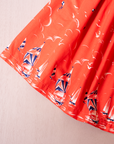 Red midi skirt with sailboats, kites and birds | 10-12 years
