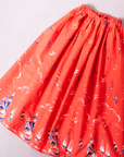Red midi skirt with sailboats, kites and birds | 10-12 years