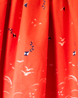 Red midi skirt with sailboats, kites and birds | 10-12 years