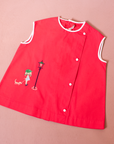 Red tunic/dress with dog and street lamp girl embroidery | 9-12 months