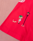 Red tunic/dress with dog and street lamp girl embroidery | 9-12 months